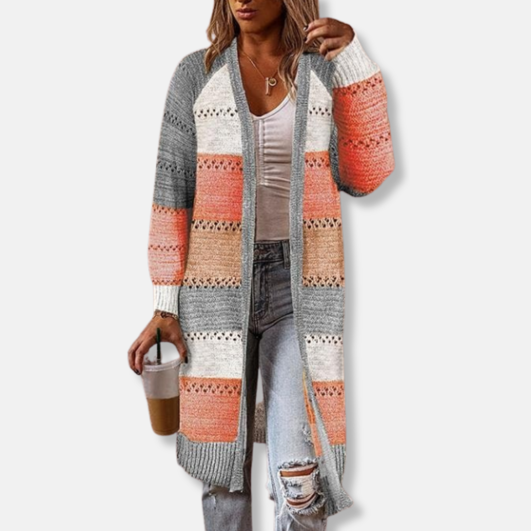 Cardigan en maille de laine confortable coupe décontractée rayé