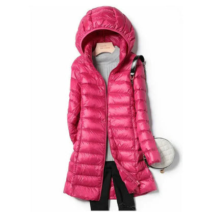 Longue veste d'hiver chaude pour femme avec capuche