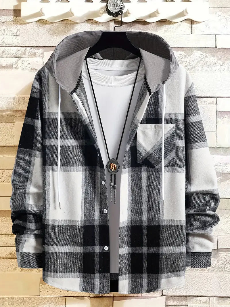 Pull-overs à carreaux pour hommes, légers, à capuche, modernes