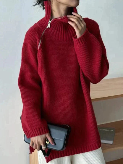 Pull rouge Col montant Simple et stylé