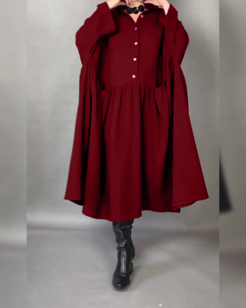 Robe trapèze élégante avec revers et boutons