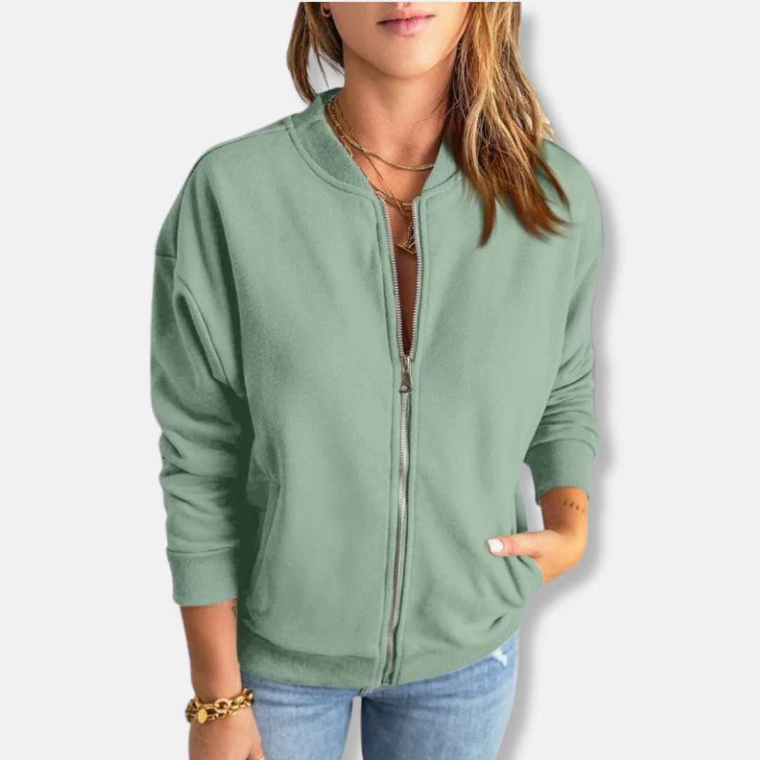 Leichte Jacke Mit Reißverschluss Und Rippkante Lässig - IdealeKleiden