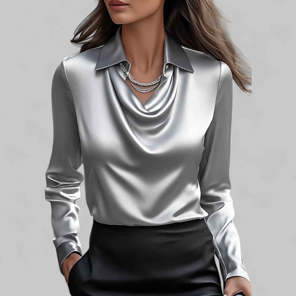 Chemisier femme élégant avec col bénitier aspect satin