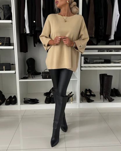 Élégant pull femme uni col rond