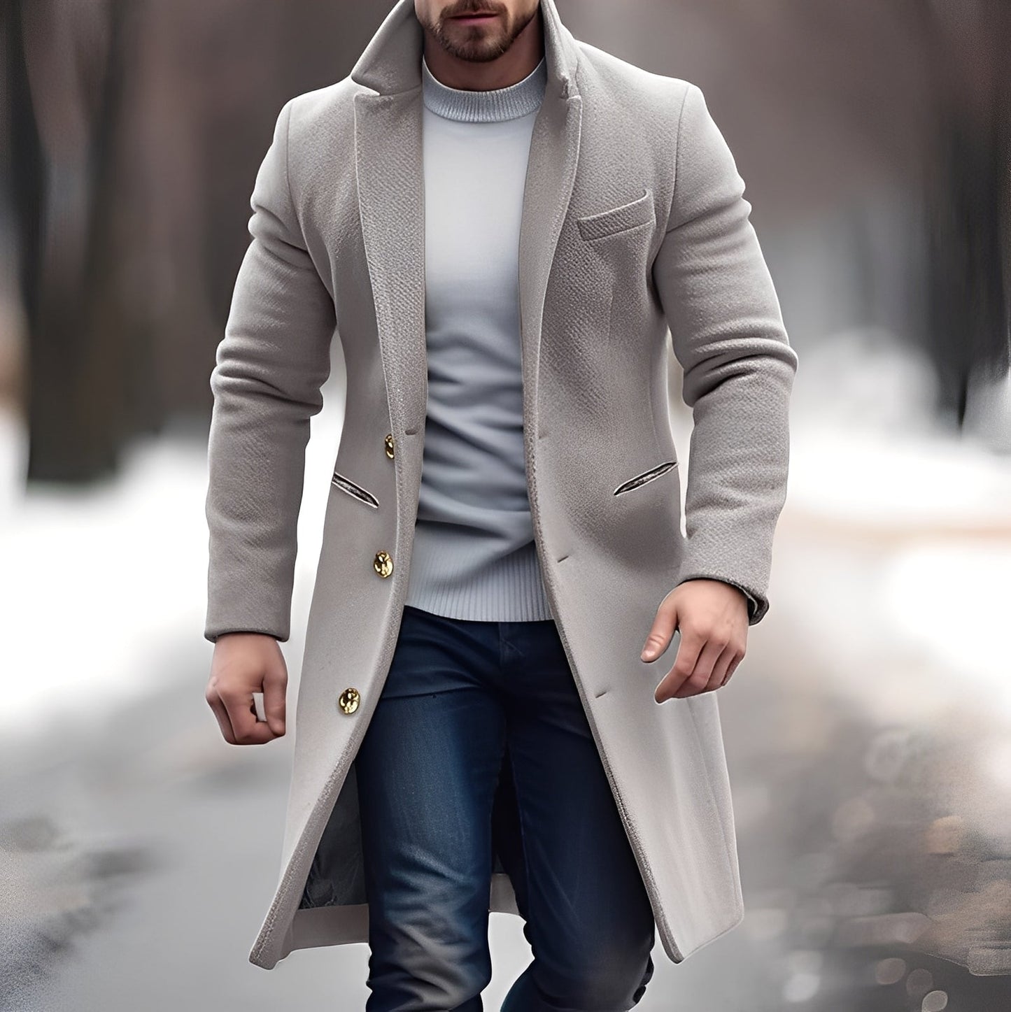 Manteau en laine élégant mi-long pour homme