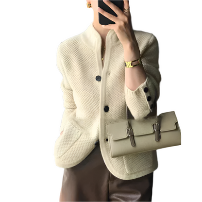Manteau d'hiver élégant pour femme, mélange de laine crème
