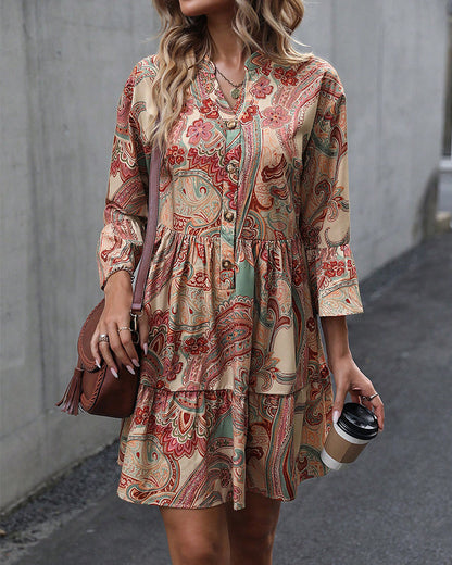 Robe femme col en V motif cachemire