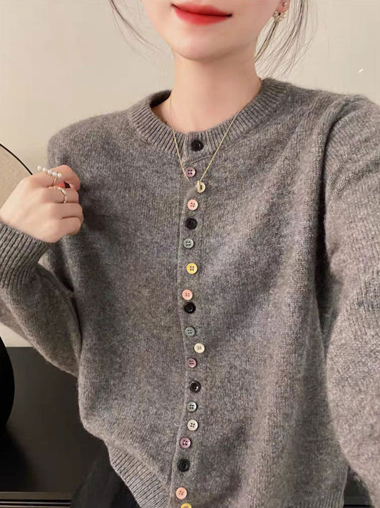 Farbenfroher Cardigan Rundhals Weich Bunt - IdealeKleiden