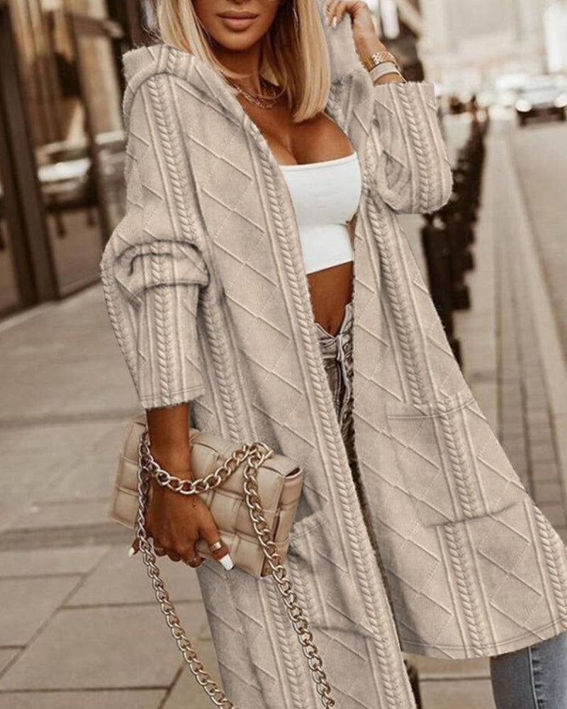 Cardigan long à capuche texturé doux