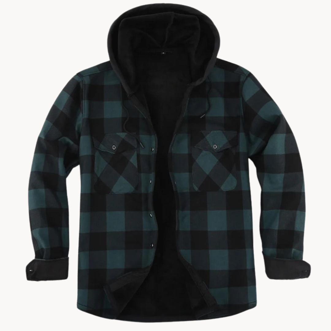 Veste à capuche en flanelle doublée polaire chaude pour hommes
