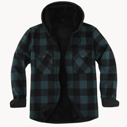 Veste à capuche en flanelle doublée polaire chaude pour hommes