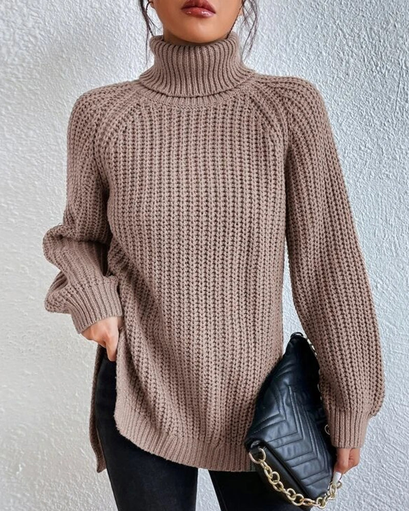 Pull tricoté à col roulé pour femme, automne, ample