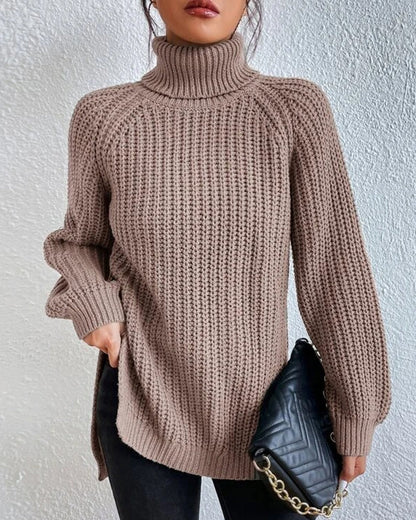 Pull tricoté à col roulé pour femme, automne, ample