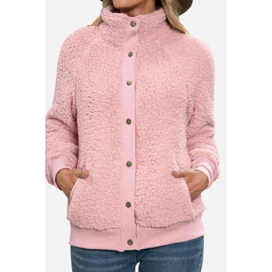 Veste polaire élégante col montant fermeture boutonnée