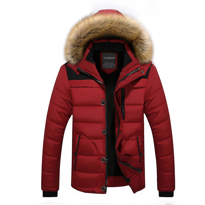 Parka homme en duvet chaud avec col en fausse fourrure