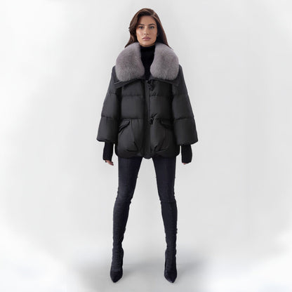 Robe d'hiver chaude avec col en fausse fourrure