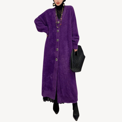 Manteau long lilas pour femme, doux et élégant