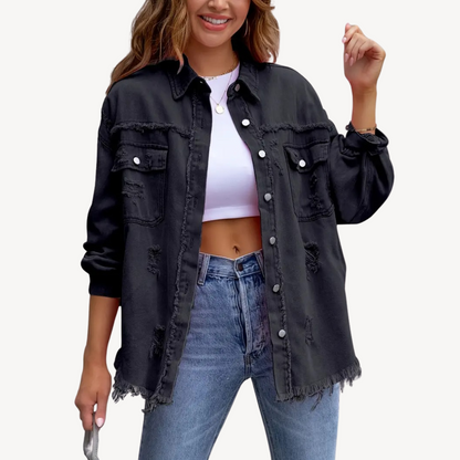 Veste en jean tendance noire style déchiré