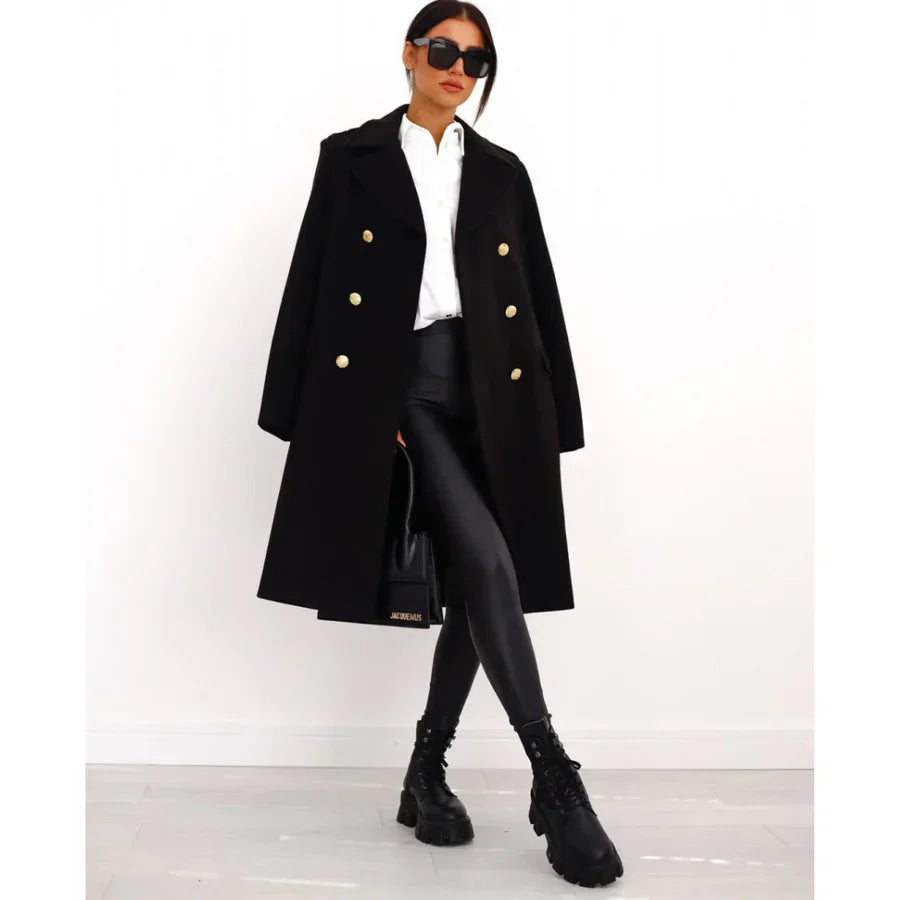 Manteau long femme, mélange laine, coupe cintrée