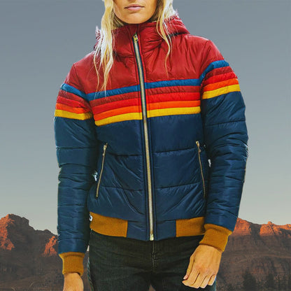 Veste matelassée d'hiver imperméable à rayures pour femme