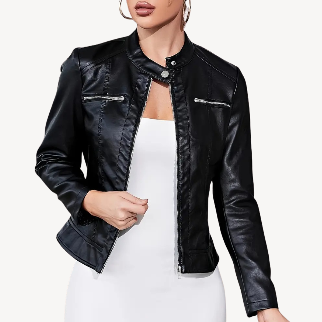 Veste en cuir noire élégante pour femme
