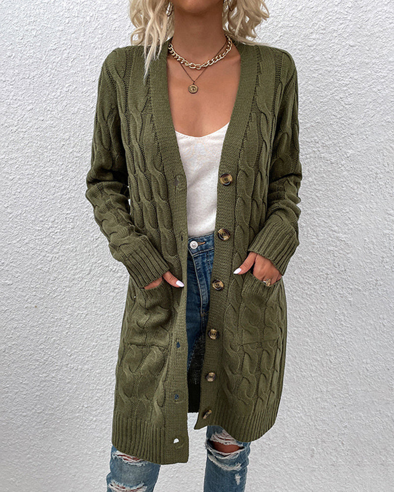 Cardigan élégant à manches longues de couleur unie pour femme