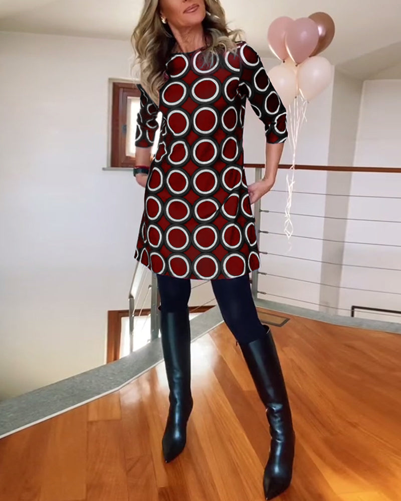 Robe col rond motif cercles robe femme