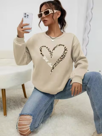 Stylish Pulli Leopard Herz Muster - IdealeKleiden
