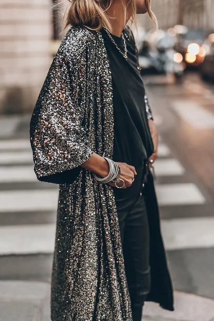 Robe de soirée kimono glamour à paillettes