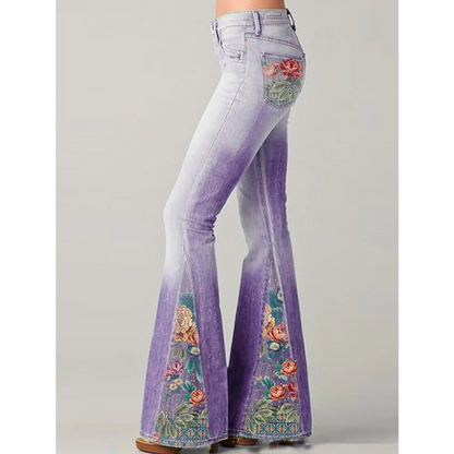 Jean ample pour femme à broderie florale