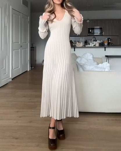 Robe côtelée col V élégant pour femme