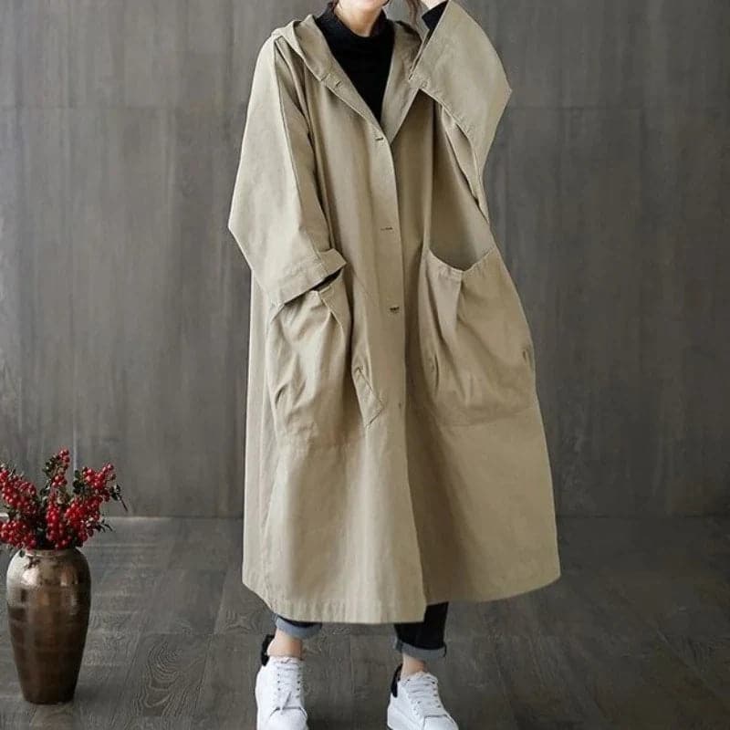 Großer Trenchcoat Damen Oversized Kapuze - IdealeKleiden