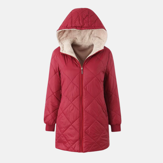 Gepolsterte Winterjacke Rippkanten Kapuze - IdealeKleiden