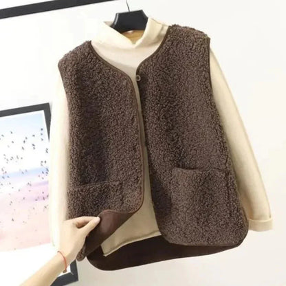 Kleid Ohne Ärmel Damen Warm Knopfverschluss - IdealeKleiden