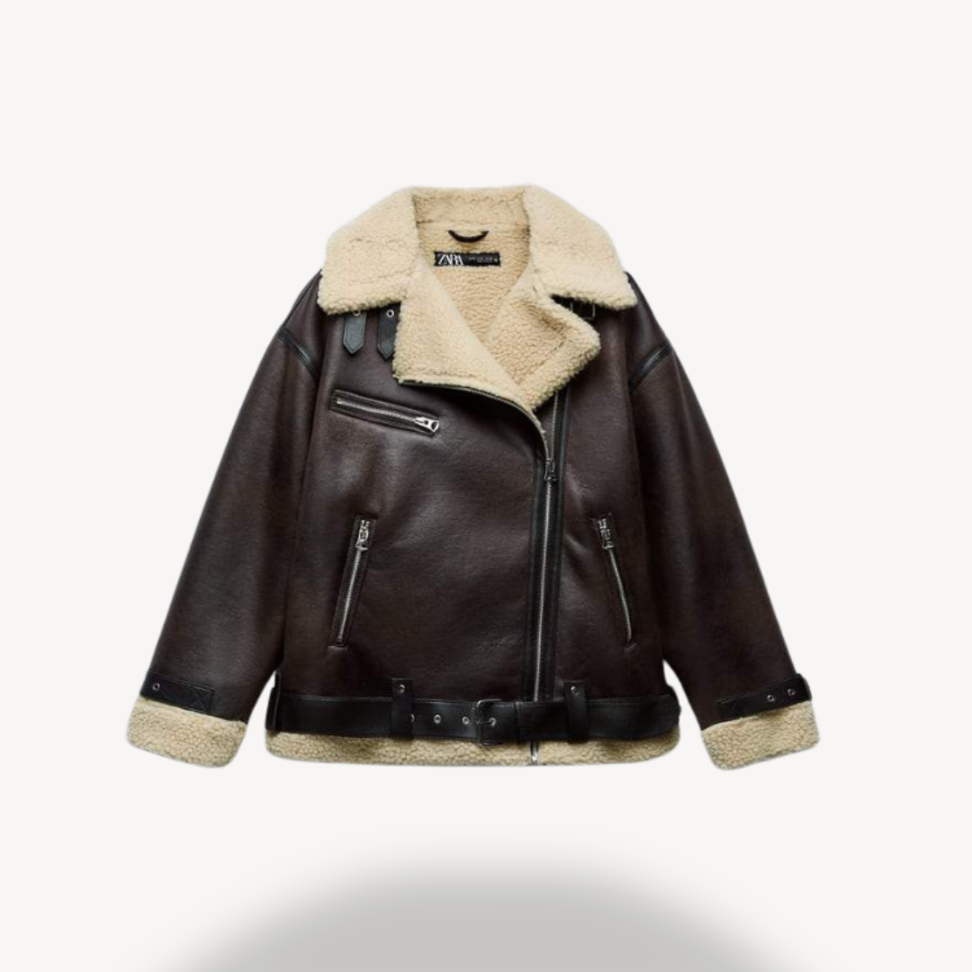 Blouson aviateur femme en similicuir marron doux