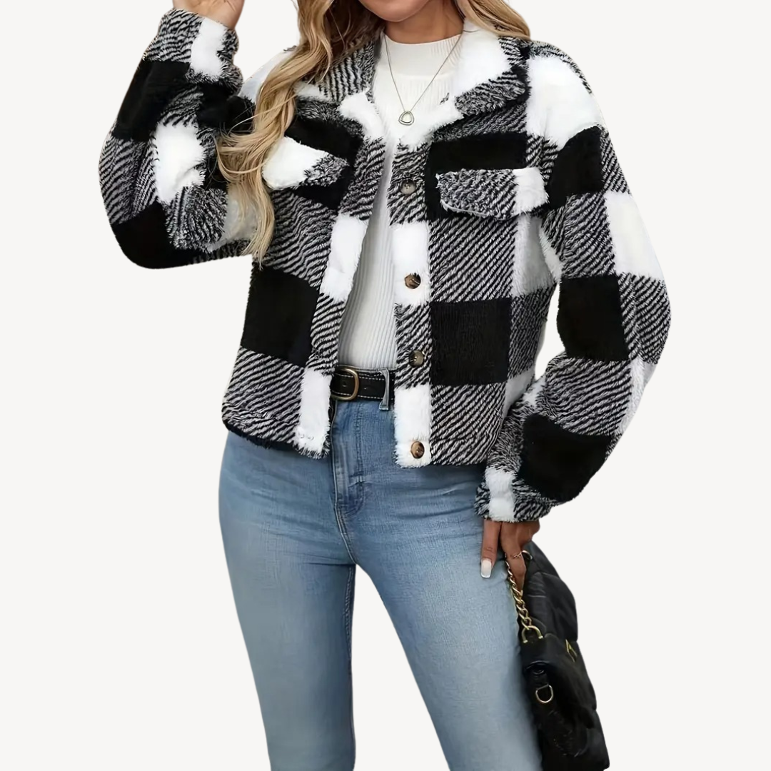 Veste Sherpa à carreaux chaude pour femmes