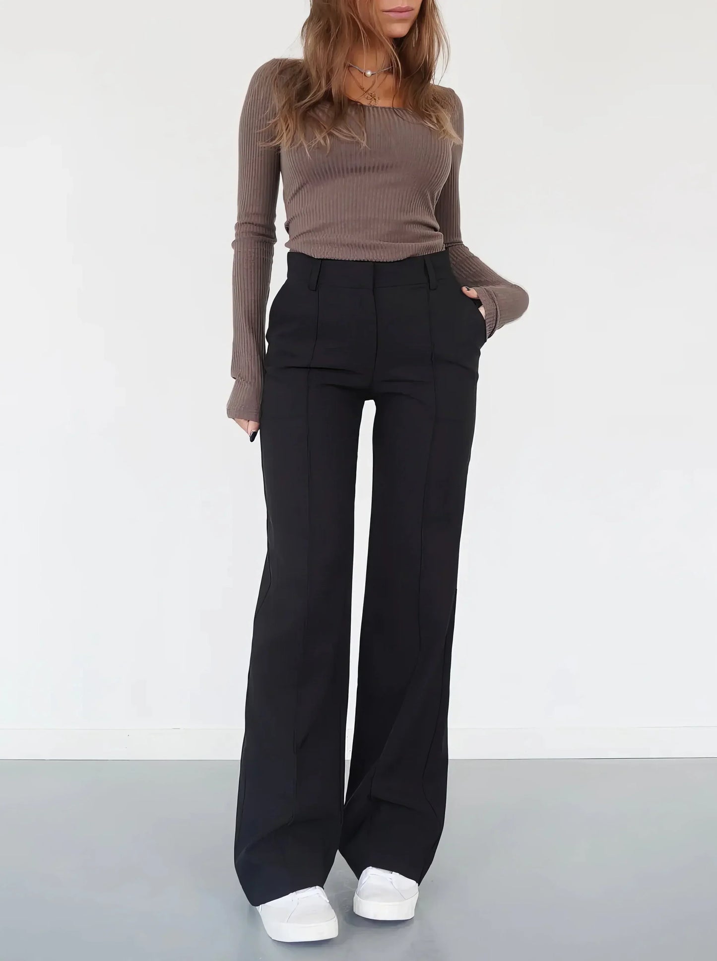 Pantalon Femme Élégant Taille Haute Style Chic