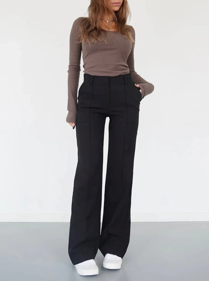 Pantalon Femme Élégant Taille Haute Style Chic