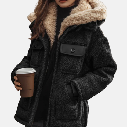 Manteau polaire doux doublé Veste à capuche Coupe décontractée