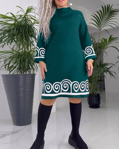 Robe élégante à motif vagues et manches longues