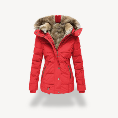 Doudoune chaude pour femme avec capuche en fausse fourrure