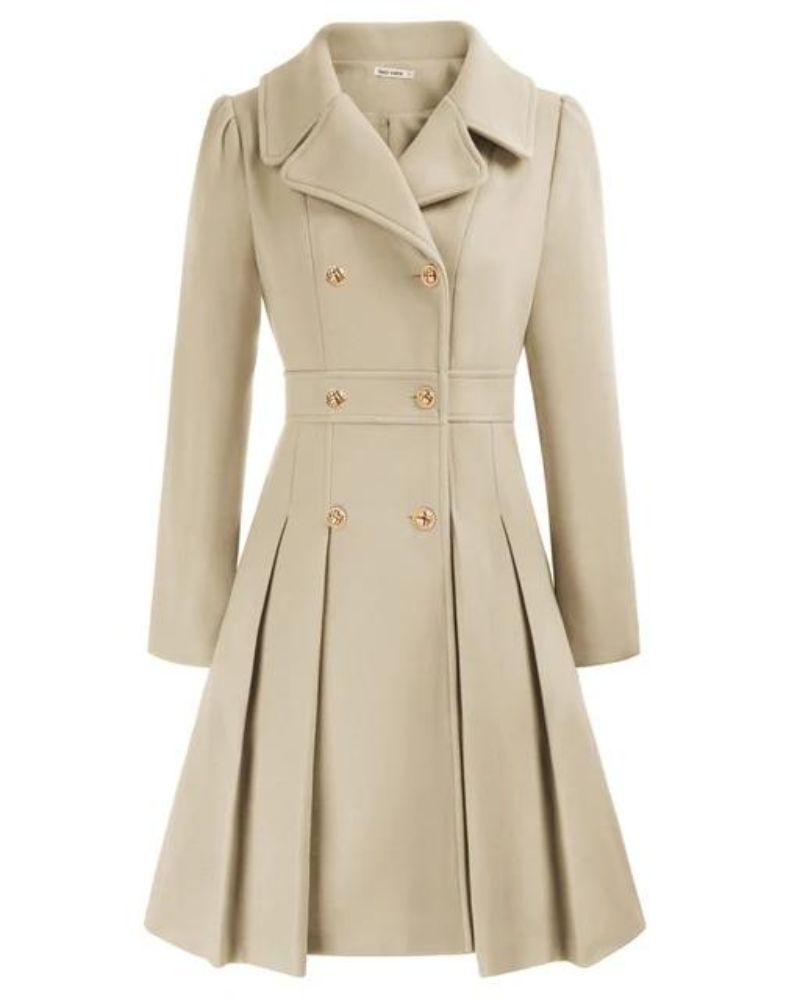 Élégant manteau en laine pour femme, jupe plissée