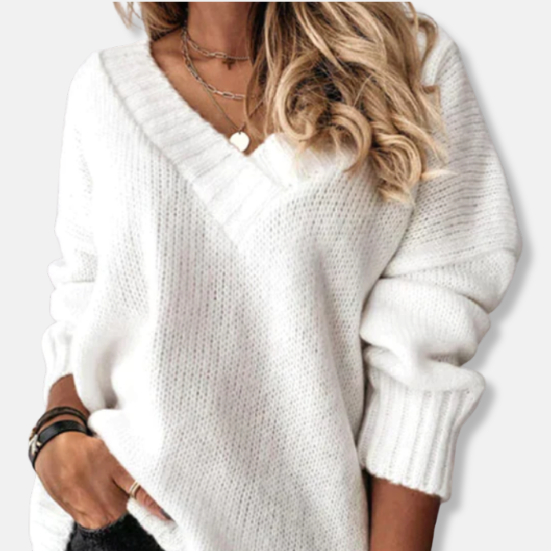 Wollpullover V-Ausschnitt Lockere Passform - IdealeKleiden