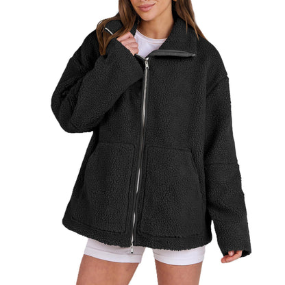 Veste femme souple aspect nounours en laine