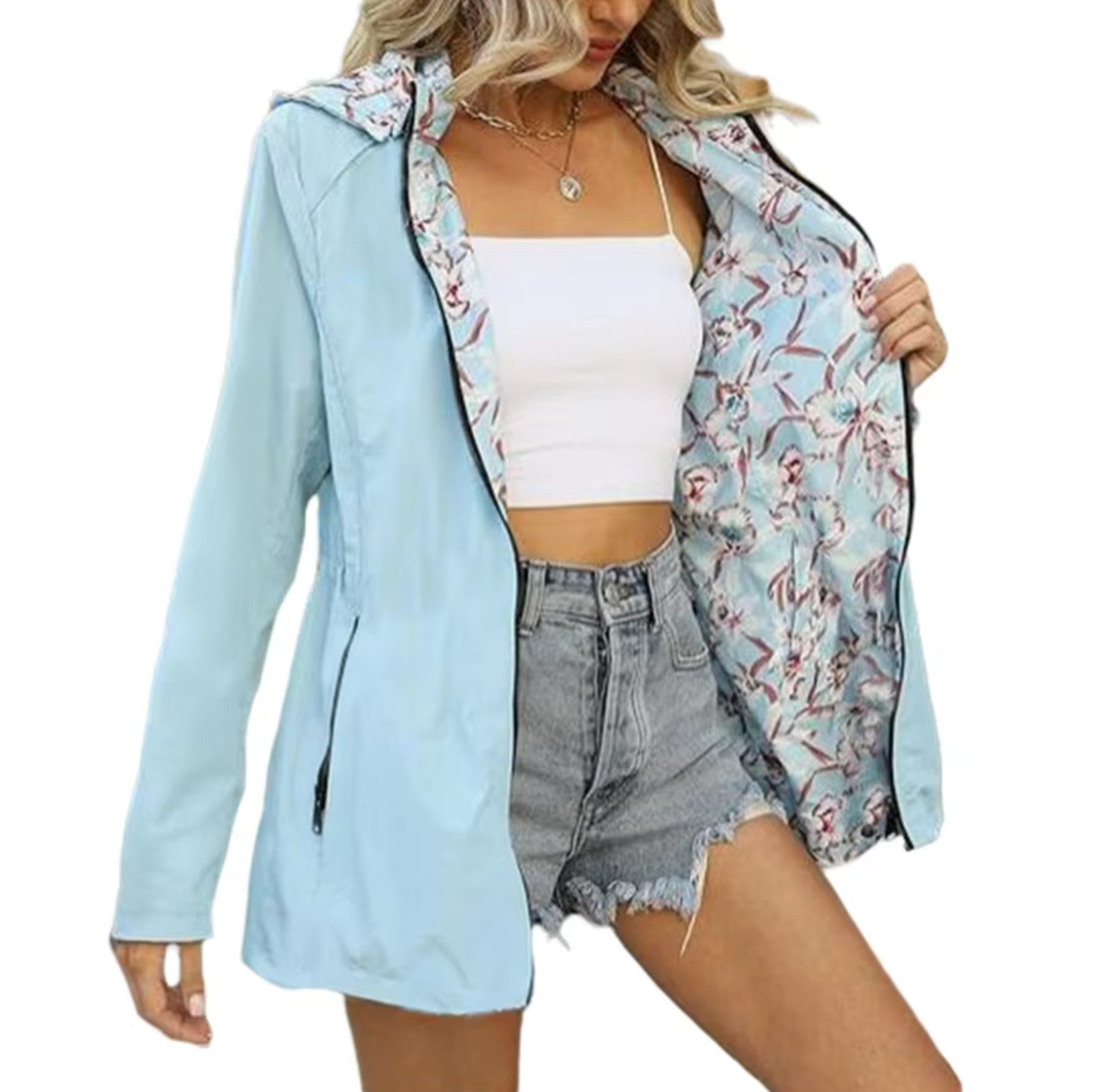 Praktische Outdoorjacke mit Kapuze und Trendmuster - IdealeKleiden