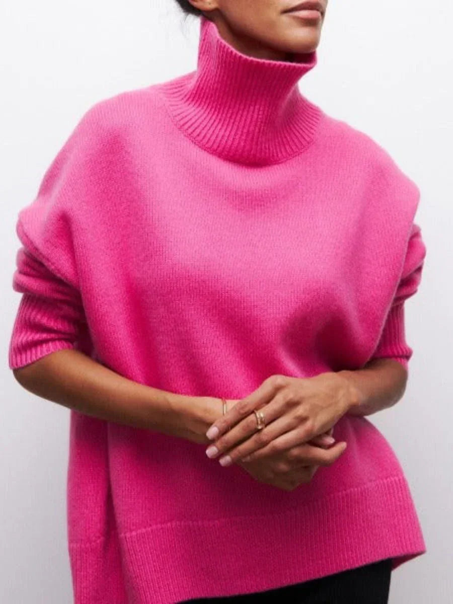 Grand pull en tricot femme col montant tendance