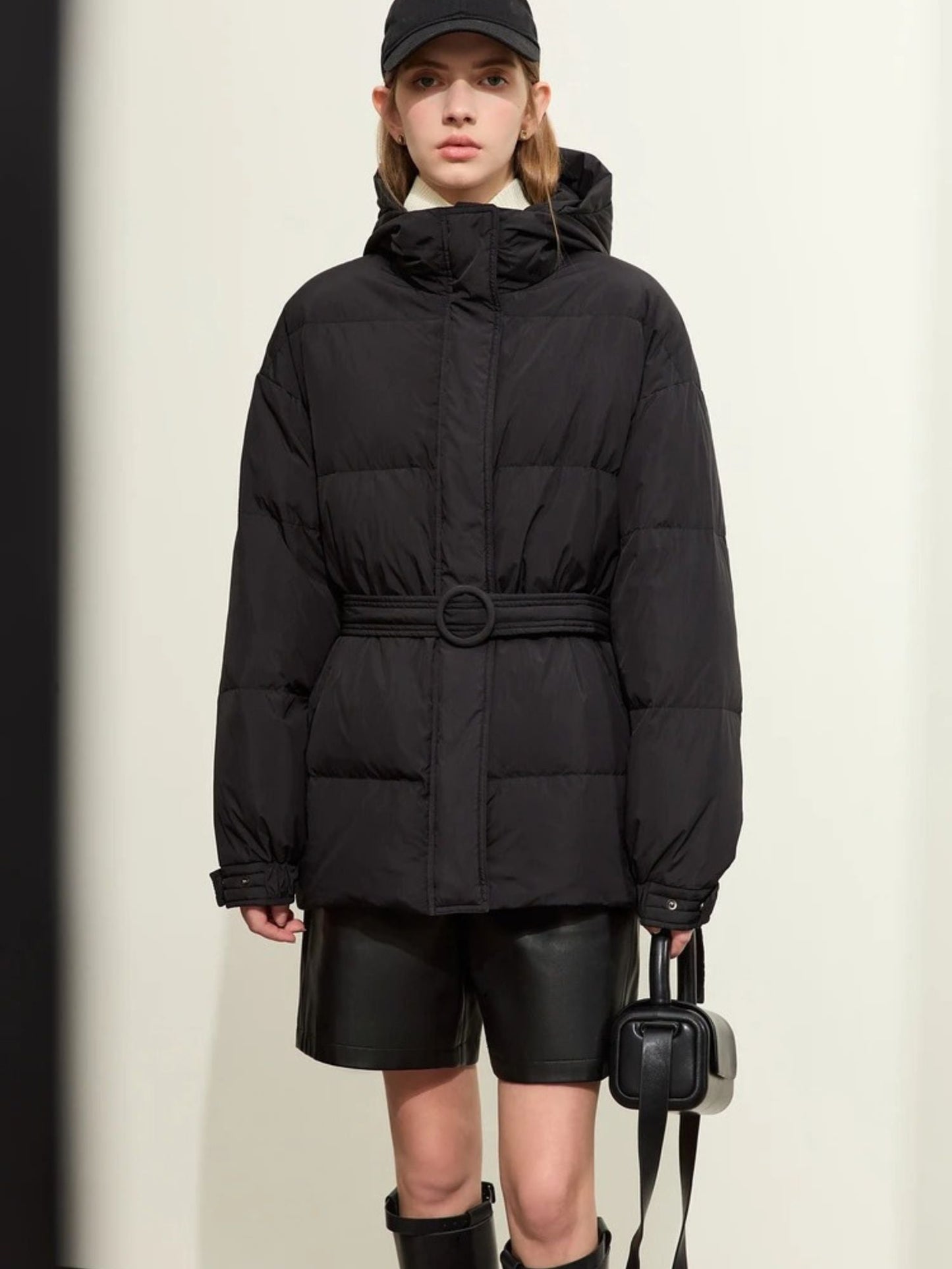 Doudoune chaude parka à capuche avec ceinture
