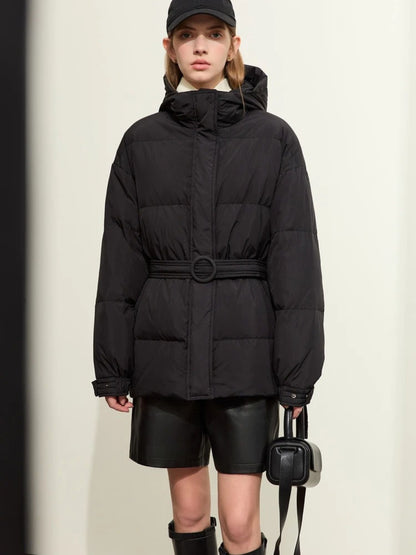 Doudoune chaude parka à capuche avec ceinture