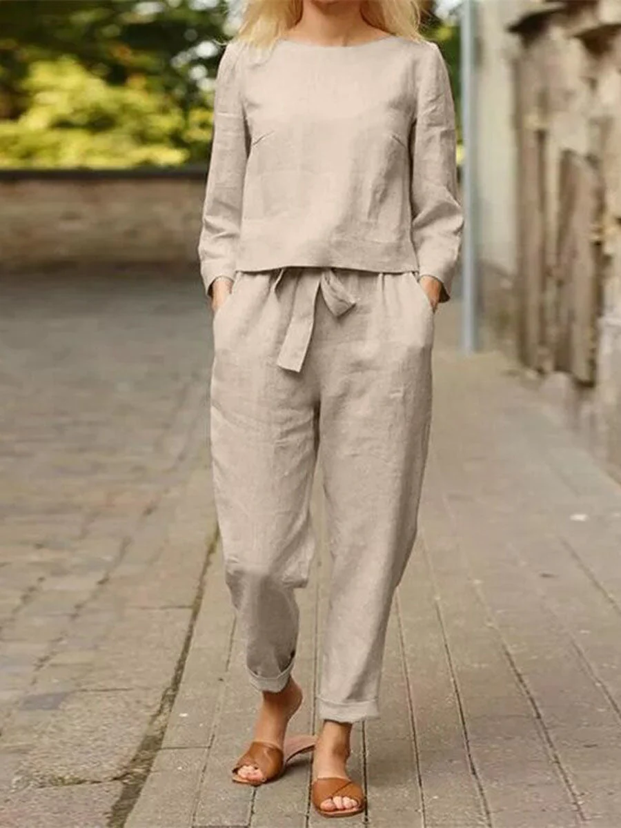 Ensemble de sport pour femme – Haut à manches longues et pantalon taille haute