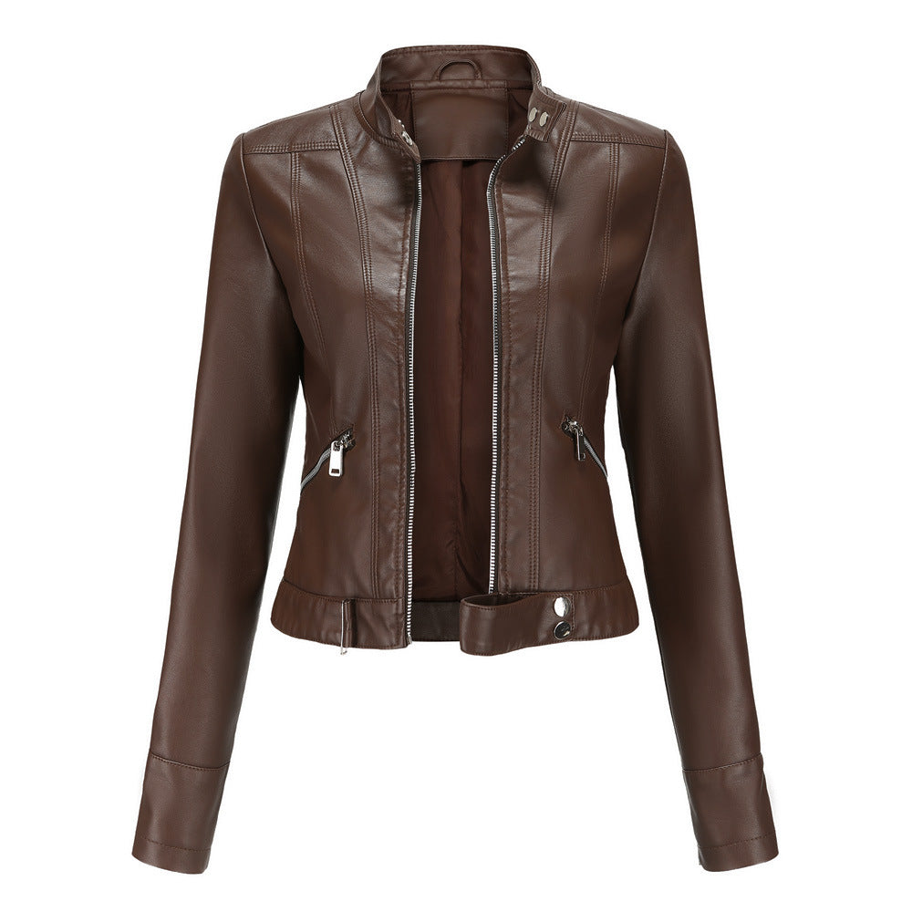 Blouson en cuir élégant pour femme avec col